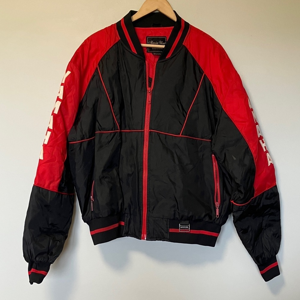 Yamaha Vintage Men's Bold Red and Black Bomber Nylon Jacket